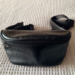 Longchamp Black Croc-Pattern Belt Bag